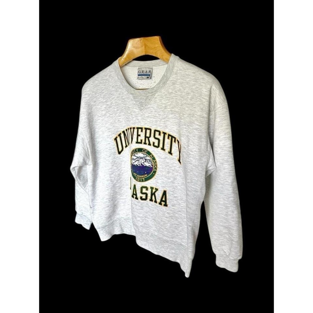 Vintage 90's Gear University Of Alaska Grey Crewneck Sweatshirt Sz Medium Y2K